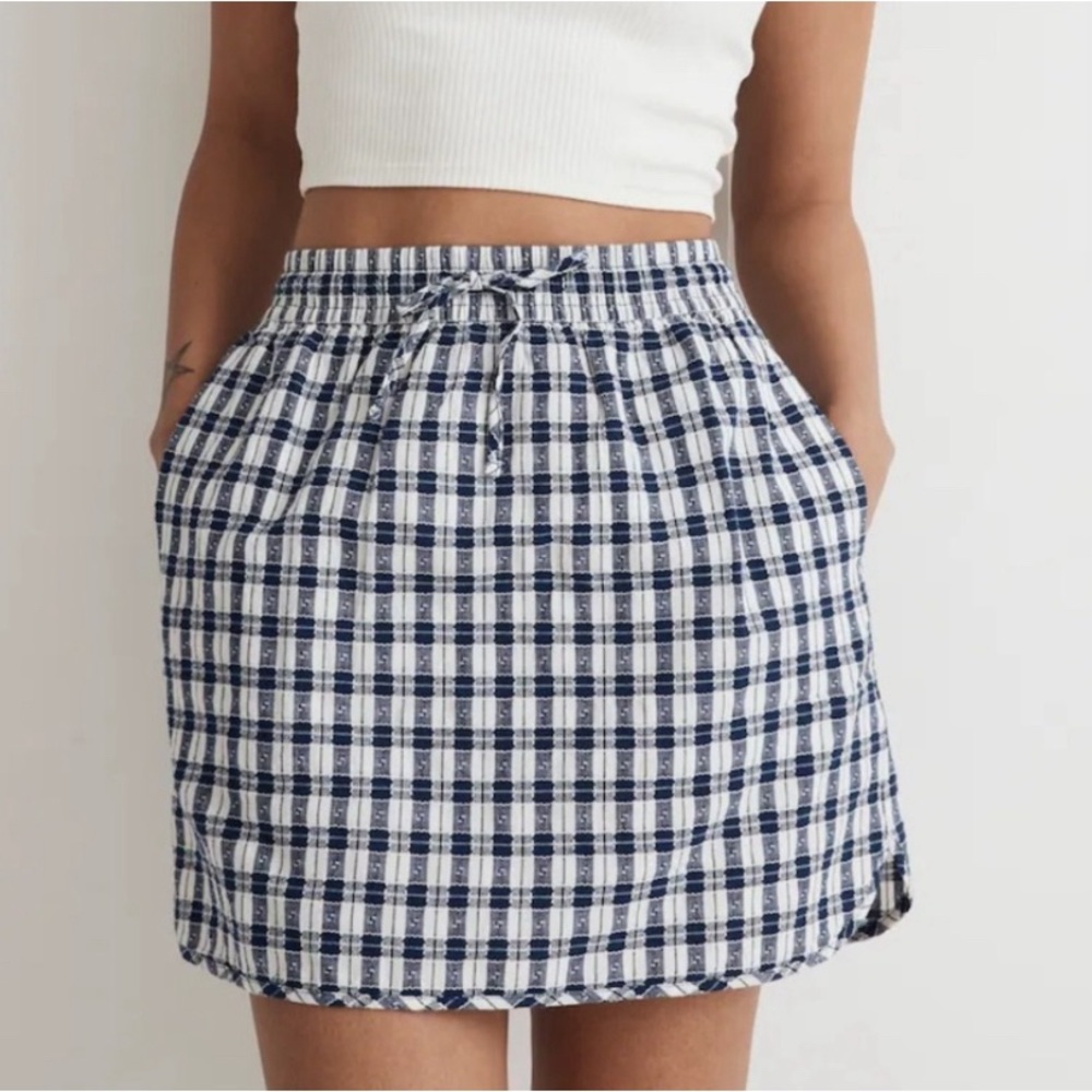 Madewell Gingham Cottage core Mini check mini skirt blue white small - Picture 2 of 8